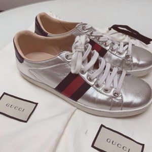 Gucci Ace Metallic Leather Low-Top Sneakers